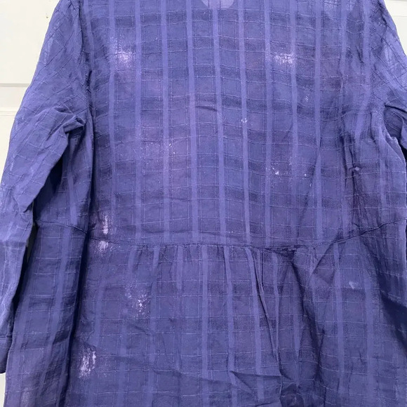 JJill Tunic Blouse Button Up Shirt Purple Blue Size Medium Petite Bleach Tie Dye - Picture 6 of 8